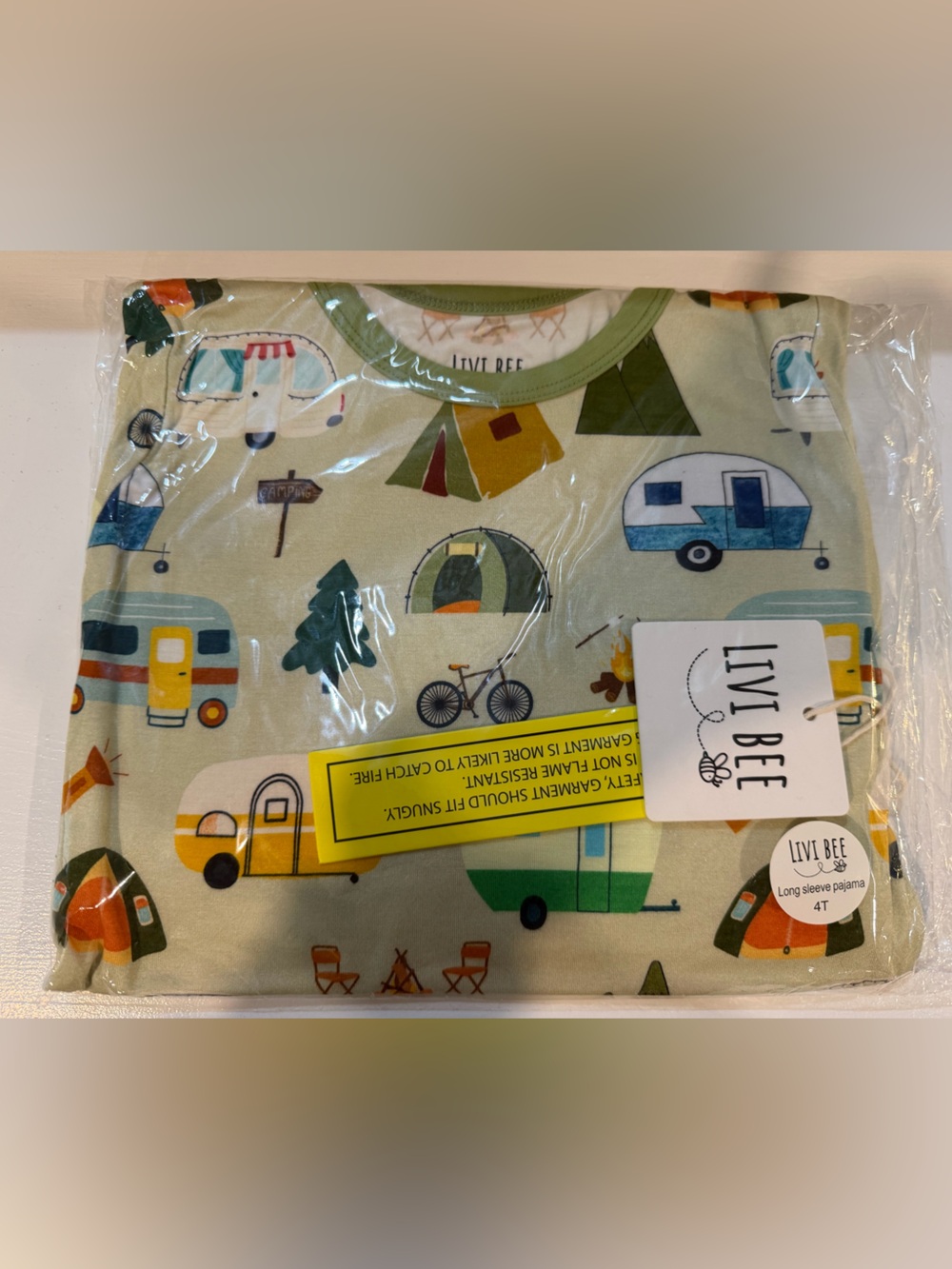 Livi Bee Bamboo Camping Long Sleeve Pajama Set Camping 4T NWT